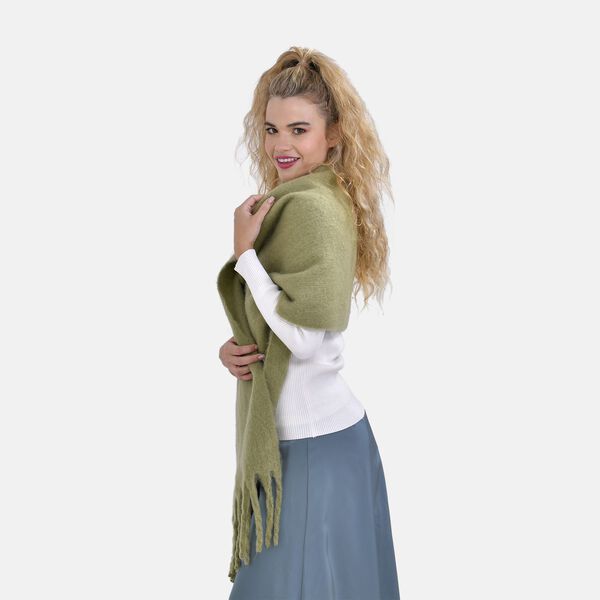 Oversized Damen Winterschal mit Fransen, Khaki image number 3