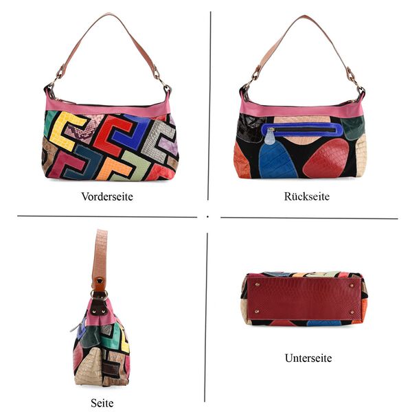 "Chaos by Elsie Genuine Leather Crossbody Bag with RFID Color:multicolor Embossed crocdile shining rhomboid pattern Size::32*12.5*22cm           Wall: Genuine Leather Lining: Polyester                Exterior:zipped-2, Interior:zipped-1 , slip-2  with 1 L image number 4
