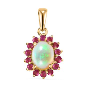 Nat&uuml;rlicher, &auml;thiopischer Welo Opal, Afrikanischer Rubin (Fissure gef&uuml;llt) Anh&auml;nger 925 Silber vergoldet ca. 1.77 ct