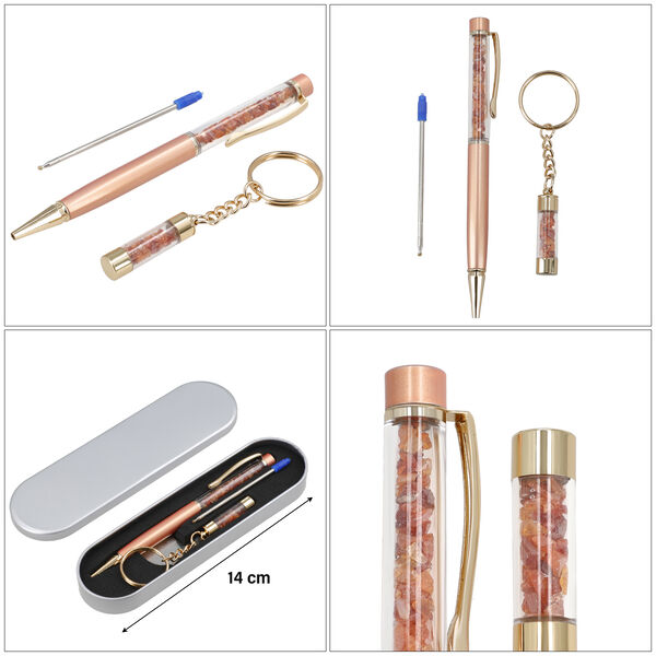 Kugelschreiber mit Feueropal-Edelsteinfüllung, inkl. Nachfüllmine und Schlüsselanhänger, Orange image number 5