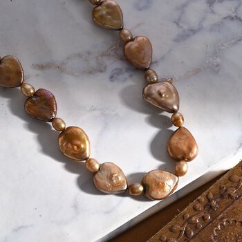 Goldfarbene Perlen Halskette, ca. 45 cm mit 5 cm extender, 925 Silber 750 Gelbgold Vermeil