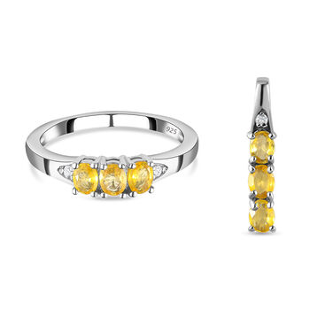 Gelber Saphir-Ring und Anh&auml;nger, 925 Silber platiniert ca. 1,24 ct