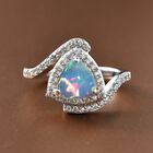 Natürlicher Äthiopischer Opal und Zirkon Bypass Ring 925 Silber platiniert image number 1