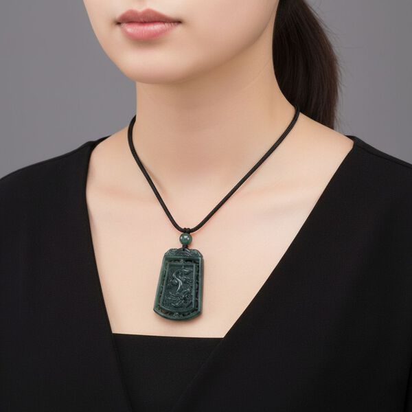 Natürlicher Olmek Jadeit Verlangte Drachen und Phönixe Halskette Flexibles (ca. 71 cm) ca. 125.00 ct image number 2