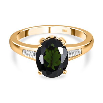 Nat&uuml;rlicher AA Chrom Turmalin und wei&szlig;er Diamant-Ring, 585 Gold (Gr&ouml;&szlig;e 17.00) ca. 3.07 ct