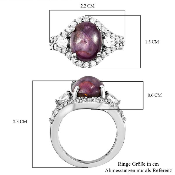 Sternrubin und wei&szlig;er Zirkon-Ring, 925 Silber platiniert  ca. 8,48 ct image number 7