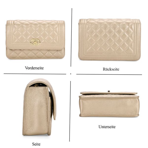 Crossbody-Tasche aus Echtleder mit Kettenriemen, 23,5x14x8 cm, Gold image number 4