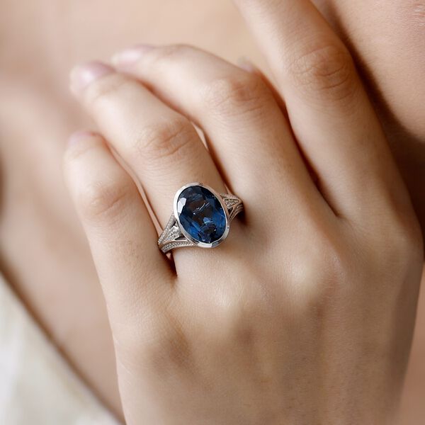 London Blau Topas und wei&szlig;er Zirkon Ring, 925 Silber platiniert (Gr&ouml;&szlig;e 19.00) ca. 8.63 ct image number 3
