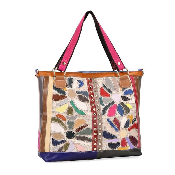 Chaos by Elsie Echtleder Crossbody Tasche mit RFID, Weiß mit Blumen, 2 Außentaschen, 1 Innen-Reißverschlusstasche, Mini-Flashlight image number 7