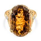 Citrin, Weißer Zirkon Ring 925 Silber 750 Gelbgold Vermeil (Größe 19.00) ca. 20,97 ct