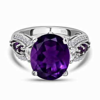 Lusaka Amethyst und Zirkon-Ring, 925 Silber platiniert (Gr&ouml;&szlig;e 16.00) ca. 4.85 ct