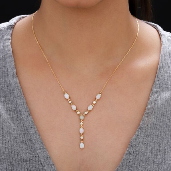 Nat&uuml;rliche, &auml;thiopische Opal und Zirkon-Halskette, 45 cm, 925 Silber Gelbgold Vermeil ca. 2,95 ct image number 3