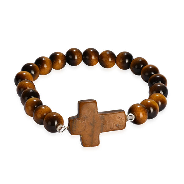 "Livmore  Set of 2 Tiger Eye Gemstone Cross  With Bracelet With Cross Charm Size - 3 Inch  Weight - 46 Gm  Color- Blue" image number 5