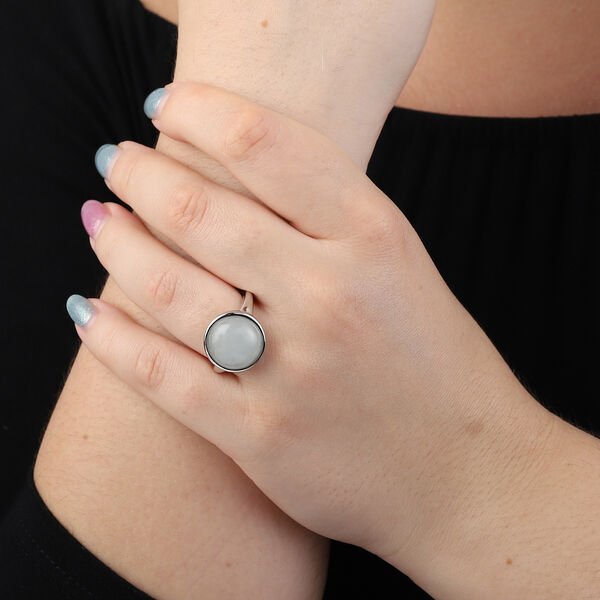 Weiße Jade Solitär Ring 925 Silber Rhodium-Überzug image number 3