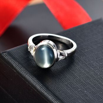 Srilankan Ebony Mondstein (Doublet), Wei&szlig;er Topas Ring 925 Silber rhodiniert (Gr&ouml;&szlig;e 21.00) ca. 3.36 ct