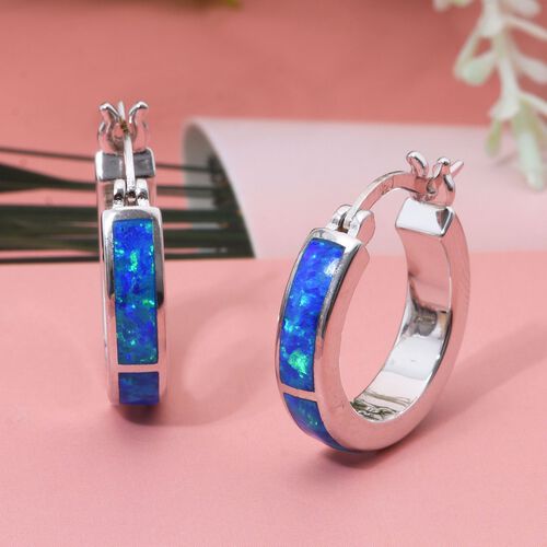 Simulierte blaue Opal Creolen image number 1
