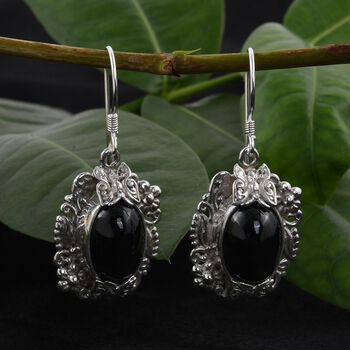 Royal Bali Kollektion - Schwarze Stern-Diopsid Ohrringe, 925 Silber ca. 16.90 ct