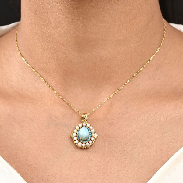 D'Joy Larimar, Süßwasser Perle und Neon Apatit Anhänger mit 50cm Kette image number 3