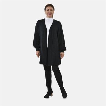 Gestrickter Cardigan mit Zopfmuster, 83x41x53cm, Schwarz