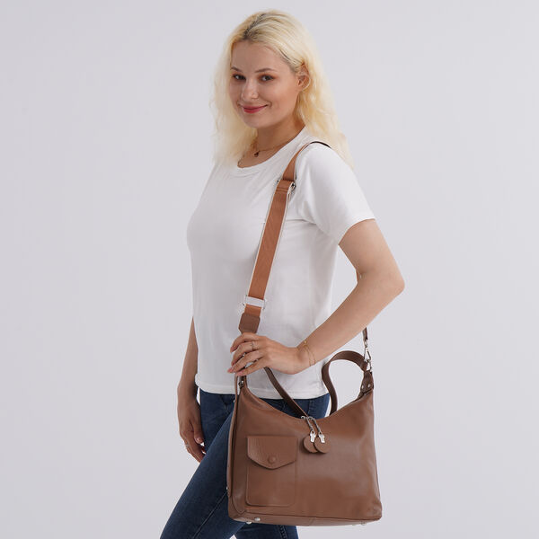 Crossbody Tasche aus echtem Leder, 29,5×12×26 cm, Braun image number 1