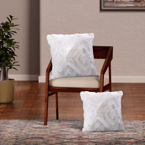 Superweicher Mikroplusch 2er-Set Sofa-Kissenbezüge mit Rautenmuster, 45x45 und 60x60 cm, Helllgrau image number 0