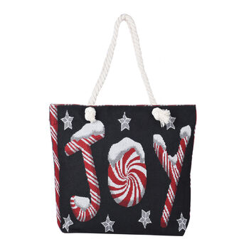 Jute Handtasche mit Weihnachtsmotiv, Gr&ouml;&szlig;e 42x34x9x37 cm, Schwarz