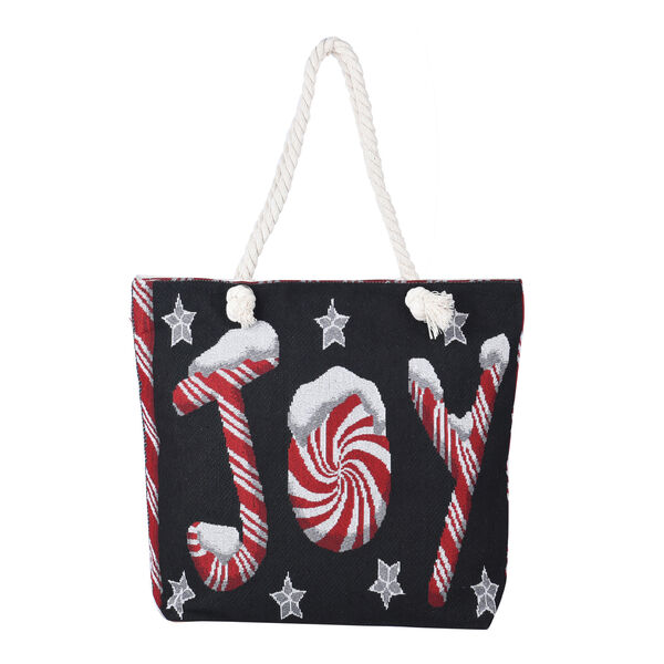 Jute Handtasche mit Weihnachtsmotiv, Gr&ouml;&szlig;e 42x34x9x37 cm, Schwarz