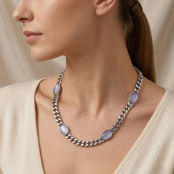 K&uuml;nstliche, wei&szlig;e Katzenaugen Halskette, ca. 50 cm, 316L Edelstahl, ca. 25.00 ct