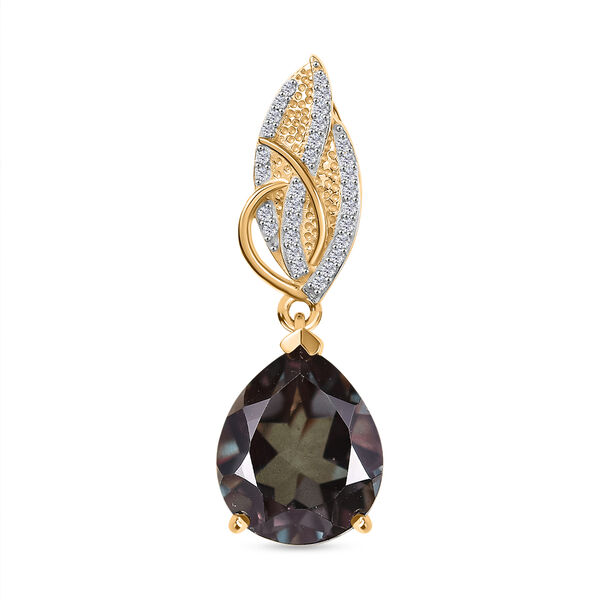 Alexandrit Quarz Triplette, Wei&szlig;er Zirkon Anh&auml;nger 925 Silber 750 Gelbgold Vermeil ca. 5,06 ct.