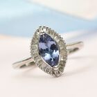 Tansanit und Diamant Halo Ring 925 Silber Platin-Überzug image number 1