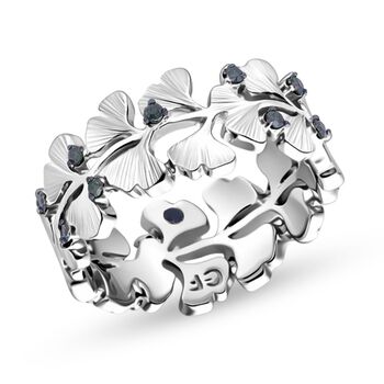 GP - Gr&uuml;ner Diamant, Kanchanaburi Blauer Saphir Ring 925 Silber Rhodiniert (Gr&ouml;&szlig;e 20.00) ca. 0,15 ct