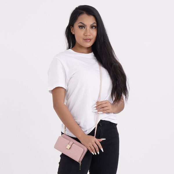 CLOSE OUT - gewebte Crossbody Tasche, Multif&auml;cher, Rosa image number 2