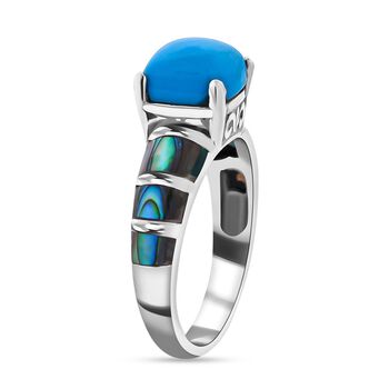 Royal Bali -Amerikanischer, nat&uuml;rlicher Sleeping Beauty T&uuml;rkis, Abalone Muschel Ringe 925 Silber (Gr&ouml;&szlig;e 18.00) ca. 3.34 ct