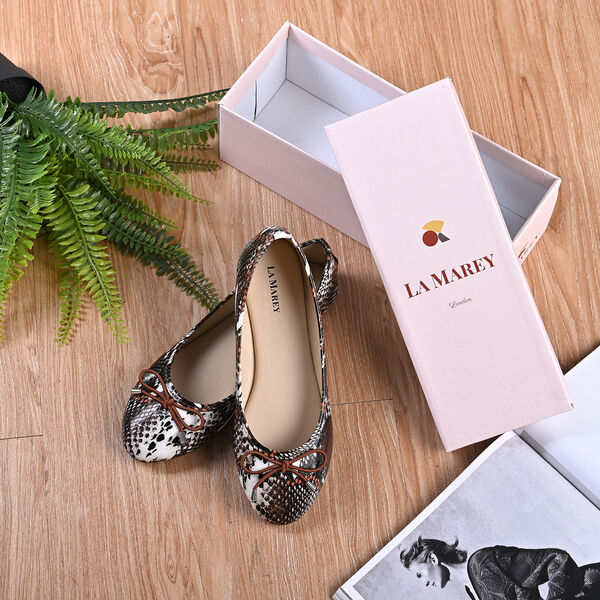 LA MAREY - Damen Ballerinas, Schlangenhautmuster, Größe 40, Schwarz und Nude image number 6