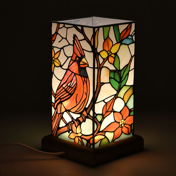 LED Lampe mit rotem Vogel-Design, Eschenholz und Acryl, USB Anschluss, Mehrfarbig image number 2