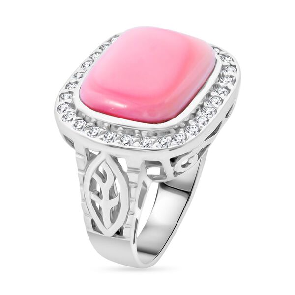 AAA Nat&uuml;rlicher Rosa K&ouml;nigsmuschel Perle, Wei&szlig;er Zirkon Ring 925 Silber rhodiniert (Gr&ouml;&szlig;e 20.00) image number 4