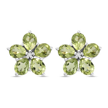 Nat&uuml;rliche Peridot und wei&szlig;e Diamant-Ohrringe, 925 Silber platiniert ca. 3,34 ct