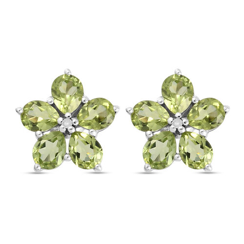 Natürliche Peridot und weiße Diamant-Ohrringe, 925 Silber platiniert ca. 3,34 ct image number 0