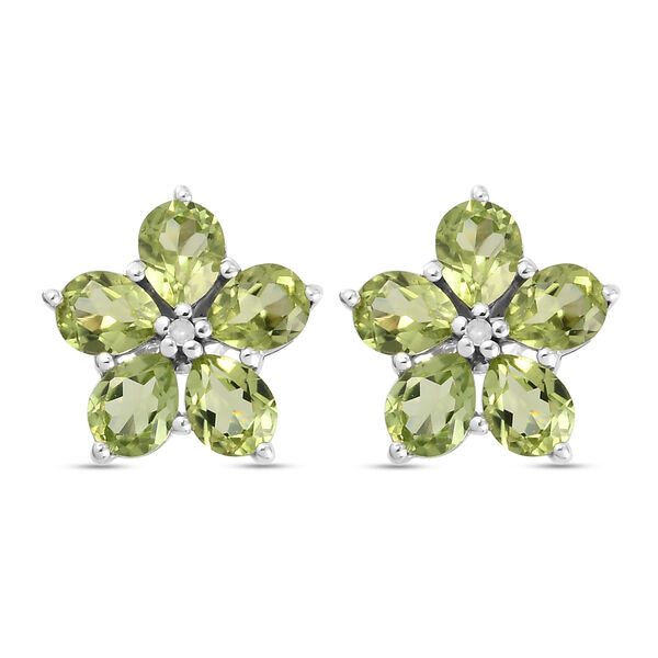Nat&uuml;rliche Peridot und wei&szlig;e Diamant-Ohrringe, 925 Silber platiniert ca. 3,34 ct