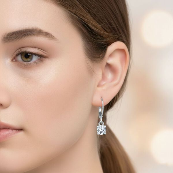 LUXURIANT SGL zertifizierte VS-GH Labor Rund-Diamant Ohrringe, 925 Silber rhodiniert - 1 ct. image number 2