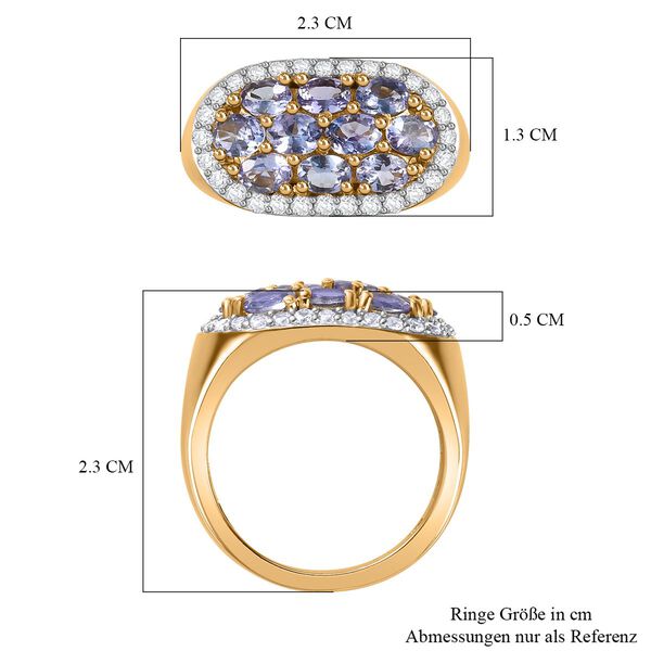 Tansanit, Wei&szlig;er Zirkon Ring 925 Silber 750 Gelbgold Vermeil (Gr&ouml;&szlig;e 18.00) ca. 2,01 ct image number 5