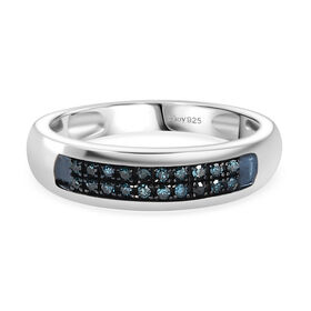 D'Joy Blauer Diamant Ring 925 Silber rhodiniert (Größe 18.00) ca. 0,12 ct