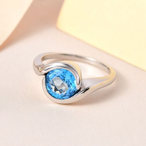 Schweizer Blautopas Ring, 925 Silber platiniert, (Größe 19.00) ca. 2.38 ct image number 1