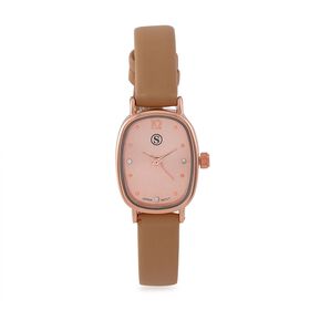 STRADA PC21S Uhr mit Japanischem Uhrwerk, Roségoldfarbenem Gehäuse und Kaffeebraunem PU-Armband