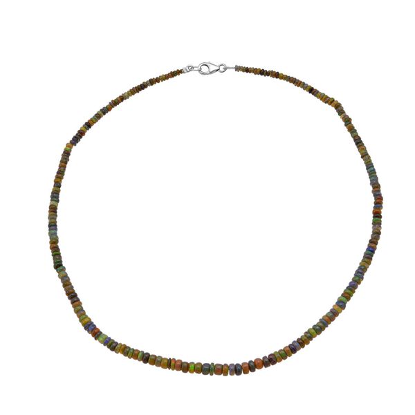 Schwarzer Opal Halskette ca. 45 cm 925 Silber rhodiniert ca. 45,00 ct.