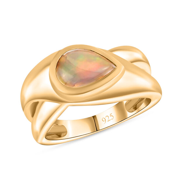 Natürlicher Äthiopischer Opal Solitär Ring 925 Silber 585 Vergoldet image number 5
