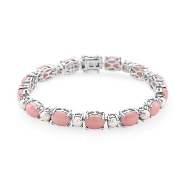 D'Joy nat&uuml;rliches Rosa K&ouml;nigsmuschel Perle und wei&szlig;es S&uuml;&szlig;wasser Perle 19cm Armband image number 0