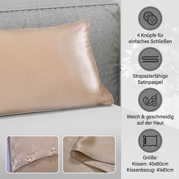 Serenity Night Daunenkissen und Seidenkissenbezug, 40x80 cm, Champagner image number 2