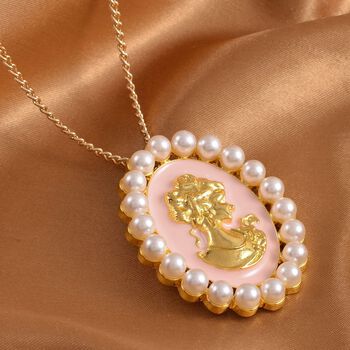 Kamee-Schmuck, Kunststoff Perlen Kette mit Anh&auml;nger, goldfarben