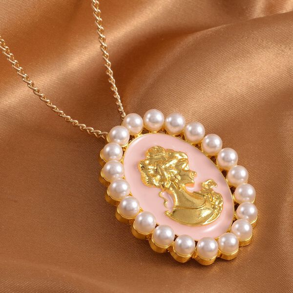 Kamee-Schmuck, Kunststoff Perlen Kette mit Anhänger, goldfarben image number 2